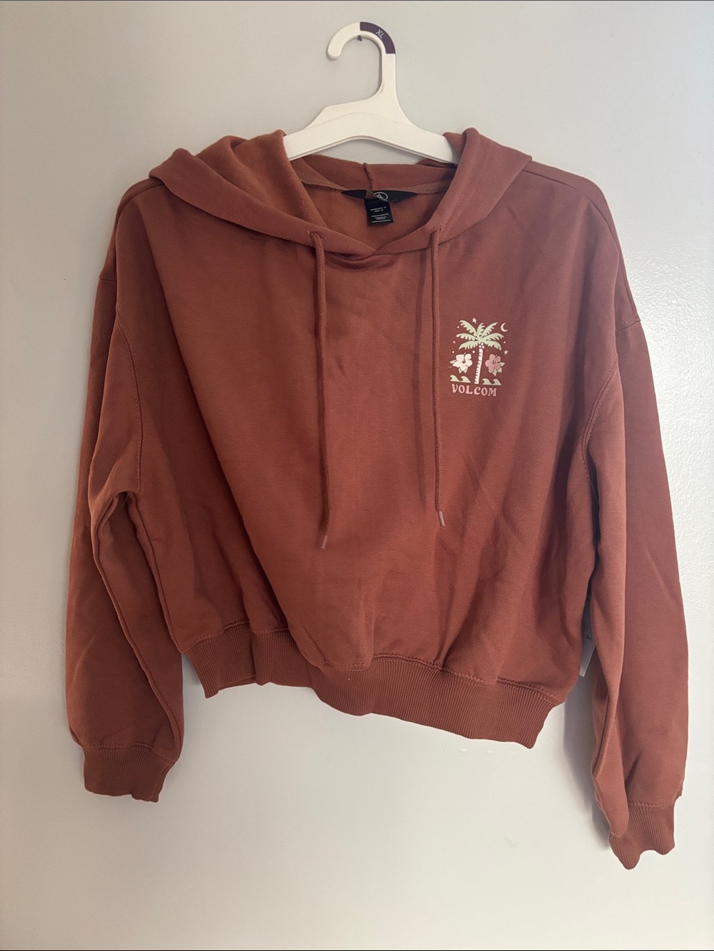 Volcom Rust Cropped Hoodie with Small Palm Logo